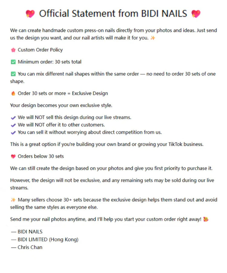 Live Show Order Payment - Nail Set Purchase - BIDI NAILS