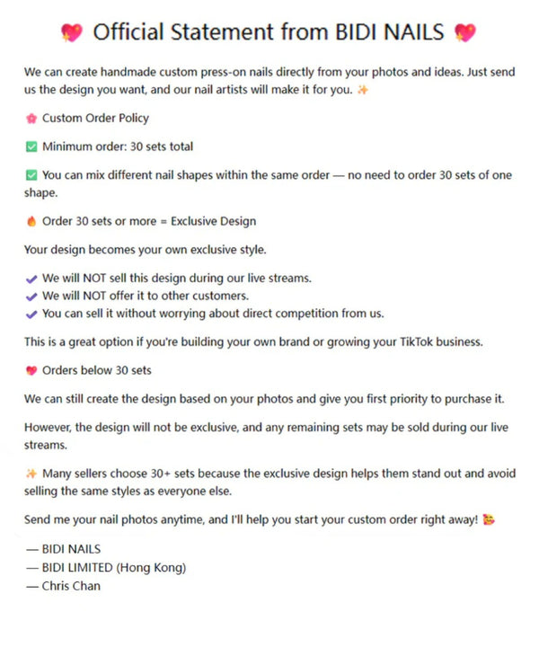 Live Show Order Payment - Nail Set Purchase - BIDI NAILS