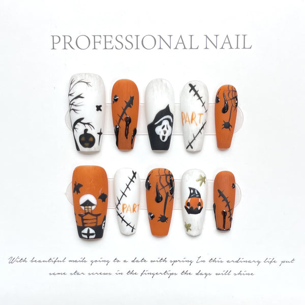 [Test link2] Fun Pumpkin-Themed Halloween Press-on Nail Stickers & Artificial Nails