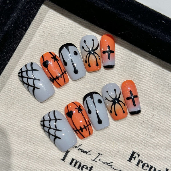 [Test link] Fun Pumpkin-Themed Halloween Press-on Nail Stickers & Artificial Nails