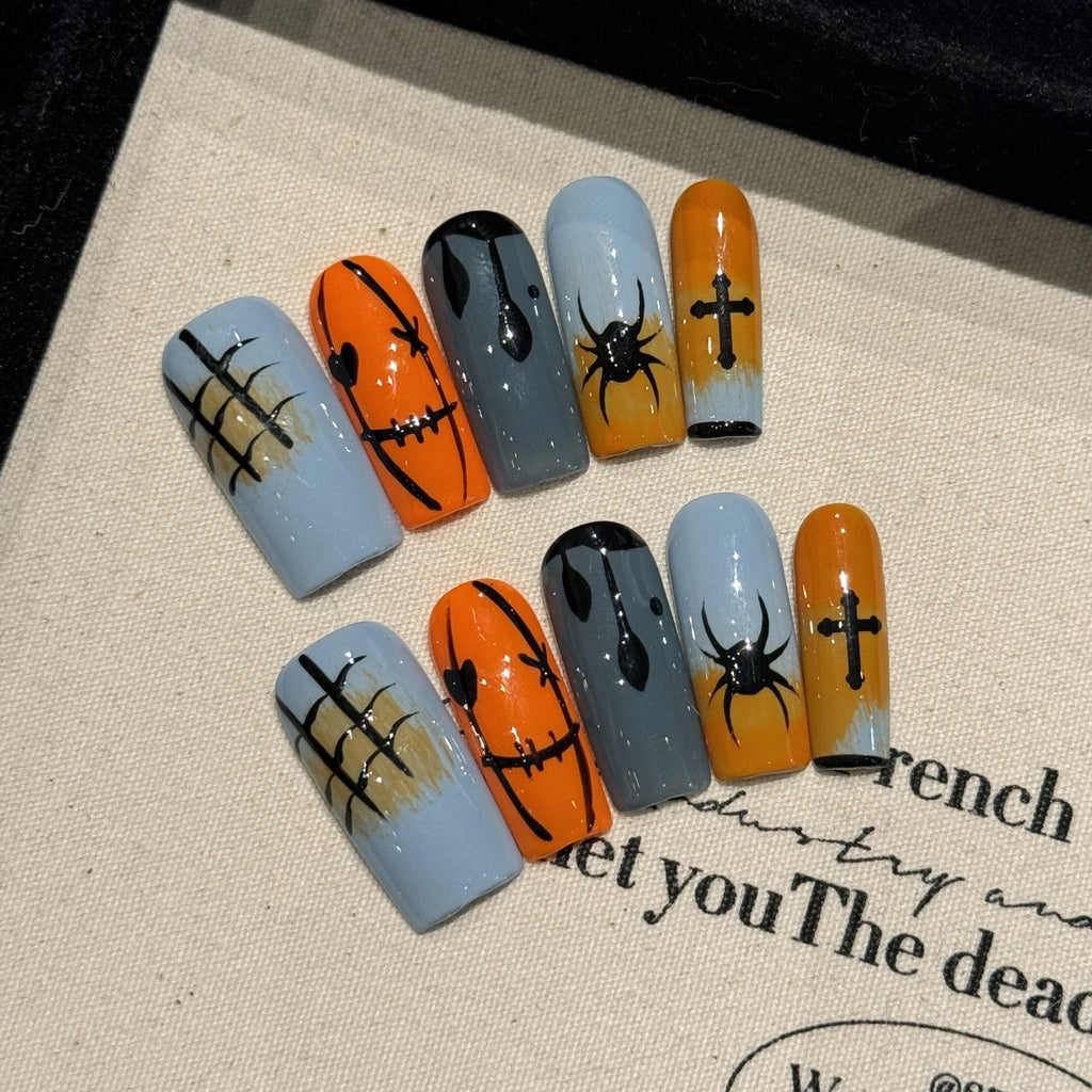 [Test link] Fun Pumpkin-Themed Halloween Press-on Nail Stickers & Artificial Nails