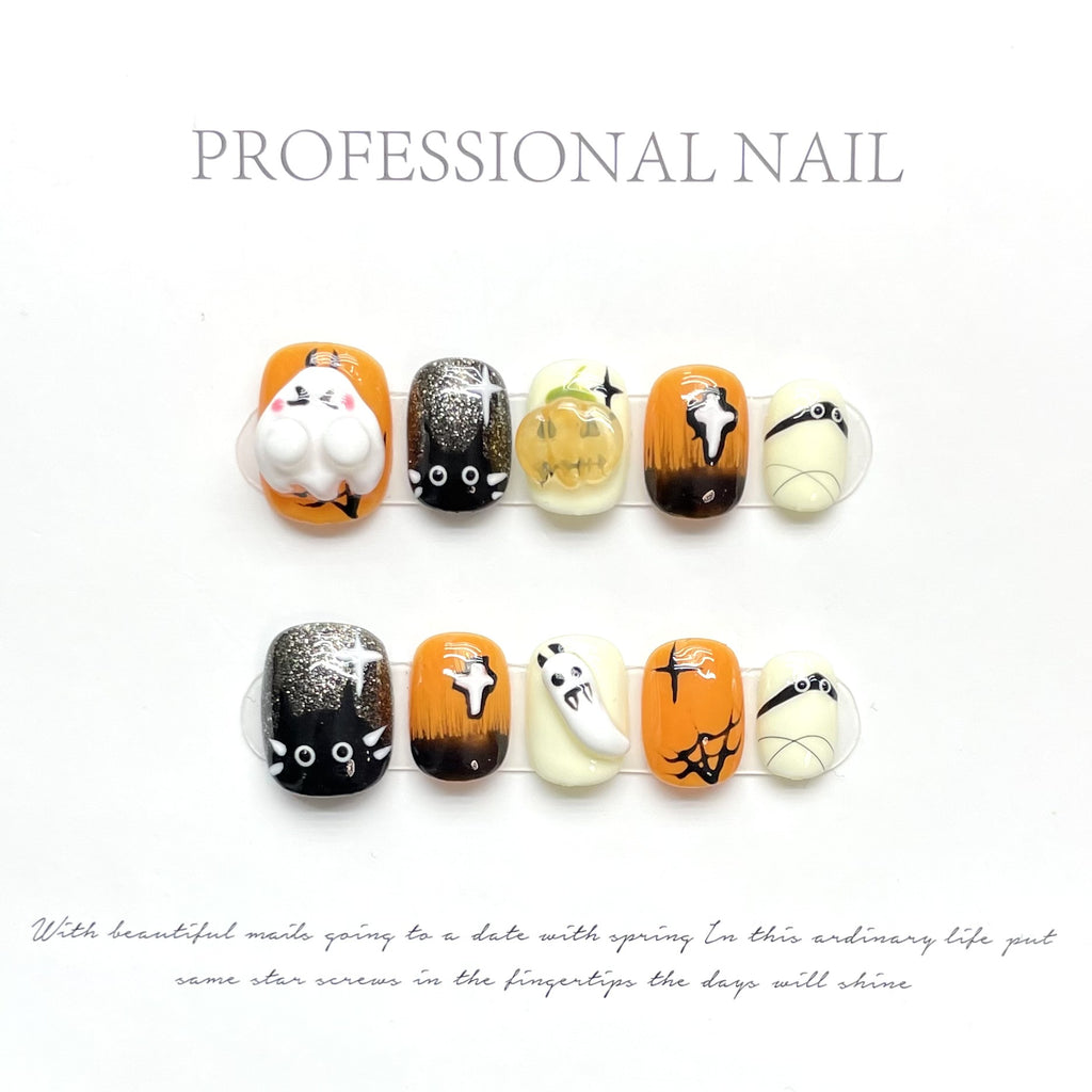 [Test link] Fun Pumpkin-Themed Halloween Press-on Nail Stickers & Artificial Nails